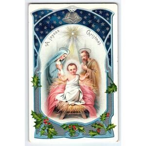 Vintage Embossed Christmas Nativity Postcard Germany No. 679 Jesus Holy Family